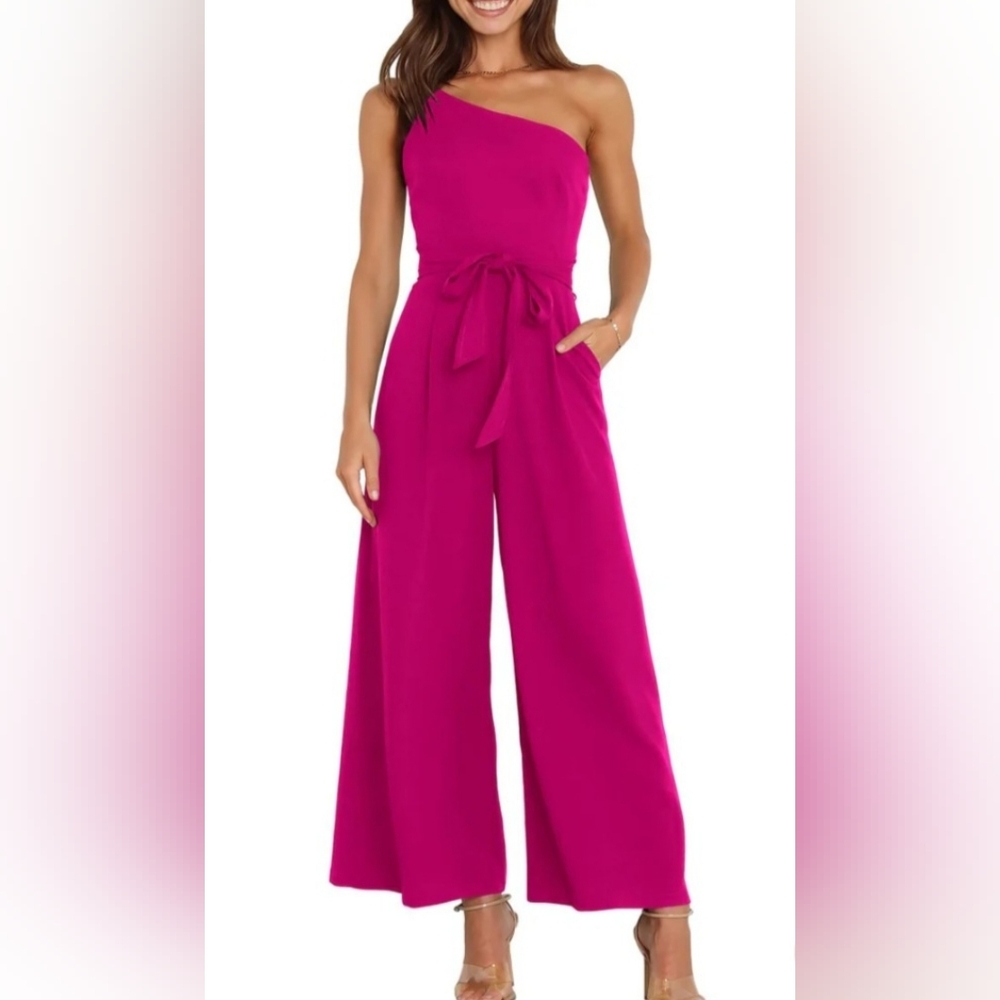 ANRABESS One Shoulder Sleeveless Wide Leg Jumpsuit -Small